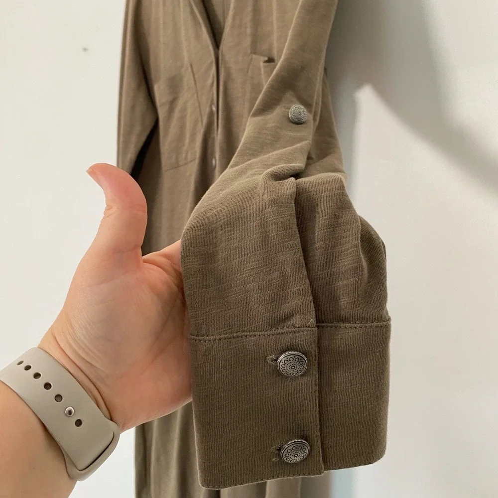 Soft Surroundings Womens Button Front Shirt Dress Size M 100% Cotton Relaxed